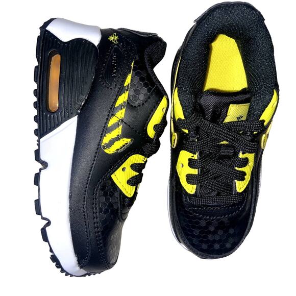 Toddler Nike Air Max 90 LTR SE Sneakers Black Yellow Size NEW